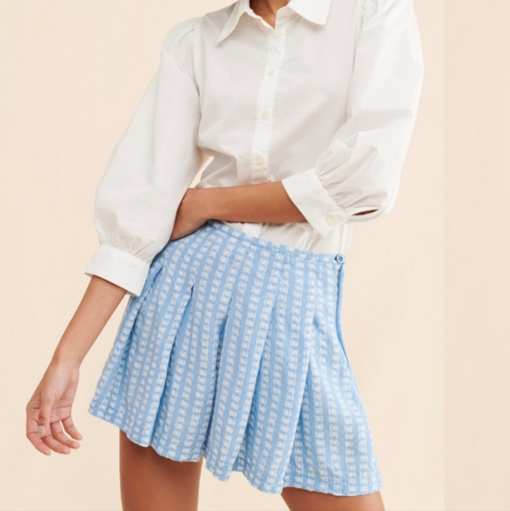 UO Blue Butterfly Pleated Skirt